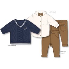G10993TOD: Boys Knitted Jumper, Shirt With Bow Tie & Pant Outfit (2-4 Years)